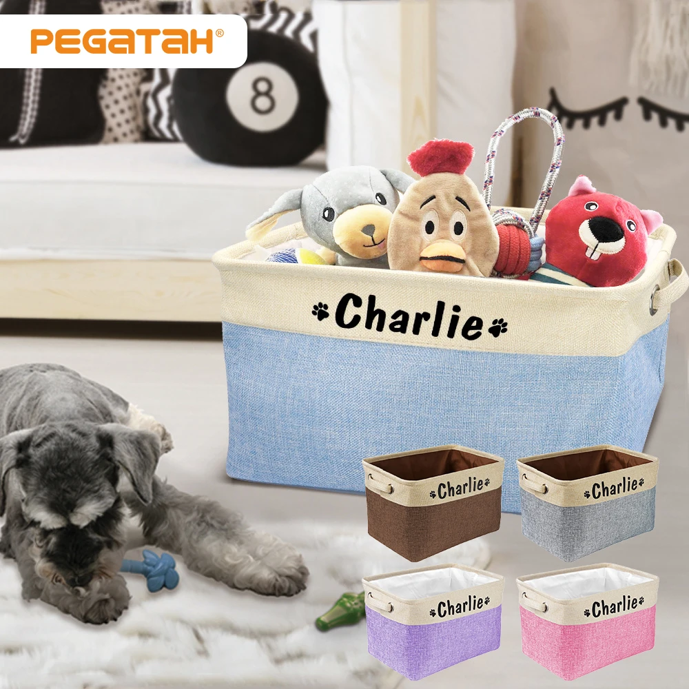 

Cute Pet Storage Box Free Custom Dog Storage Baskets for Dog Toys Clothes No Smell Free Print Dogs Name with Beautiful Paw