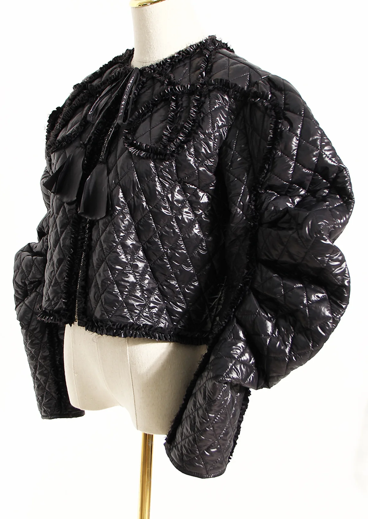 Parka  Women In Autumn and Winter New Loose Horn Sleeve Short Diamond Plaid Padded Cotton Jacket