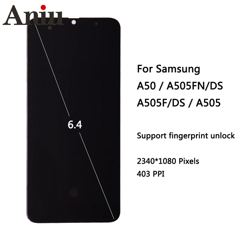 Super AMOLED 6.4" Display For Samsung Galaxy A50 A505 A505F/DS A505FD A505F A505A LCD Display Touch Screen Digitizer Glass Assem