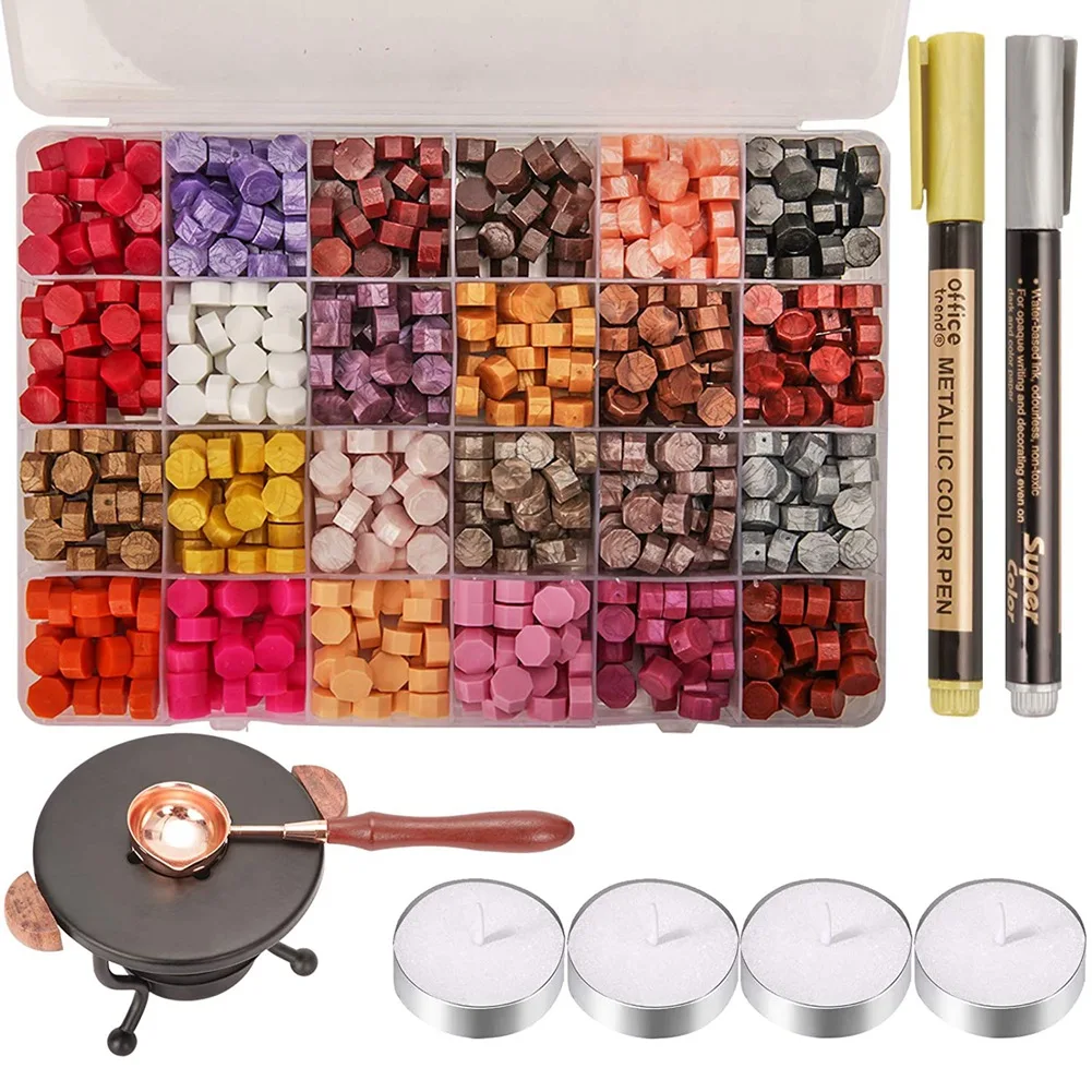 

Герметичный воск набор бисера, плавильная ложка, свечи и металлические ручки, используется для винтажных конвертов, букв и украшений