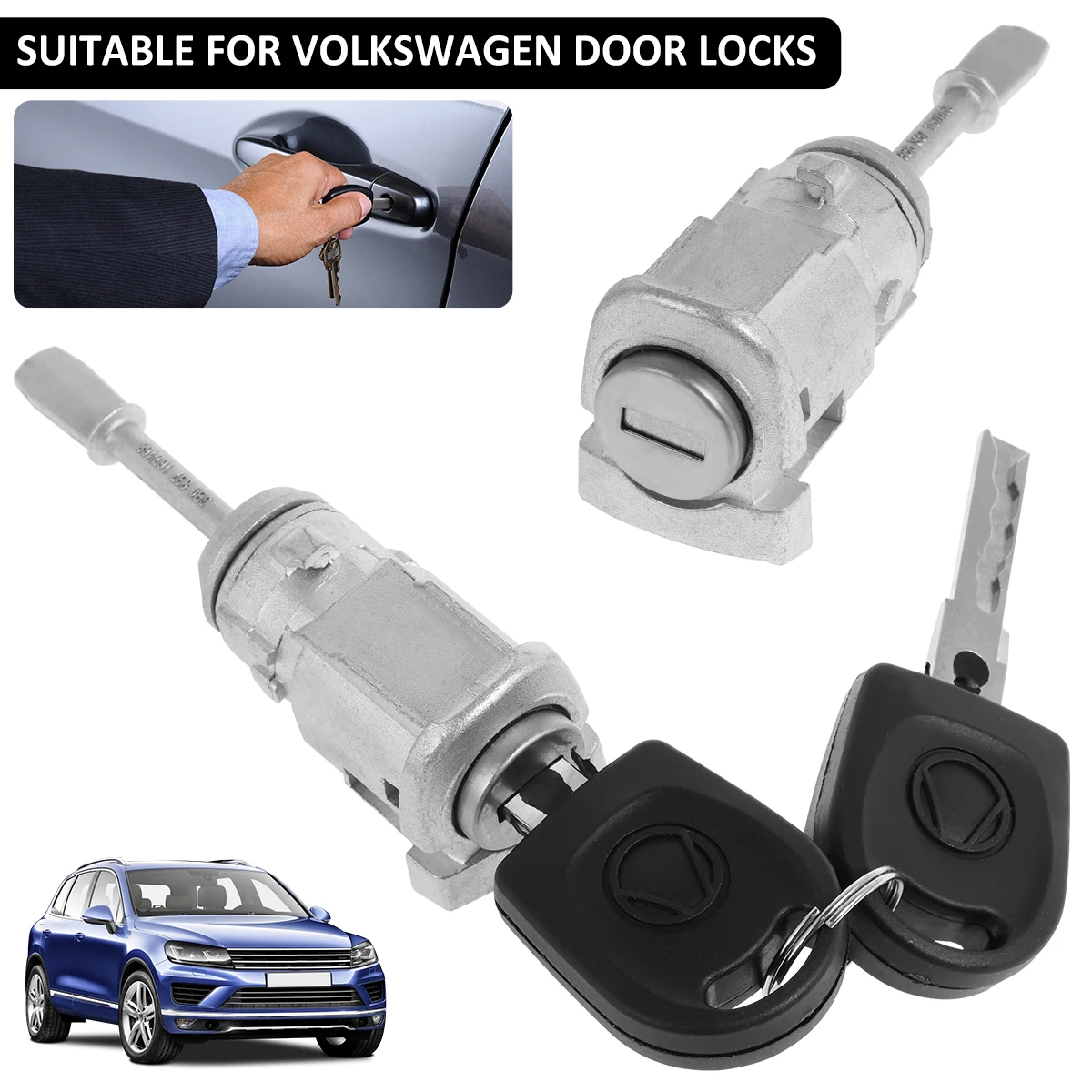

Car Front Door Lock Cylinder with 2 Keys OEM:3B0837167 3B0837168 Stainless Steel Premium Auto Front Lock Cylinder Kit for Car