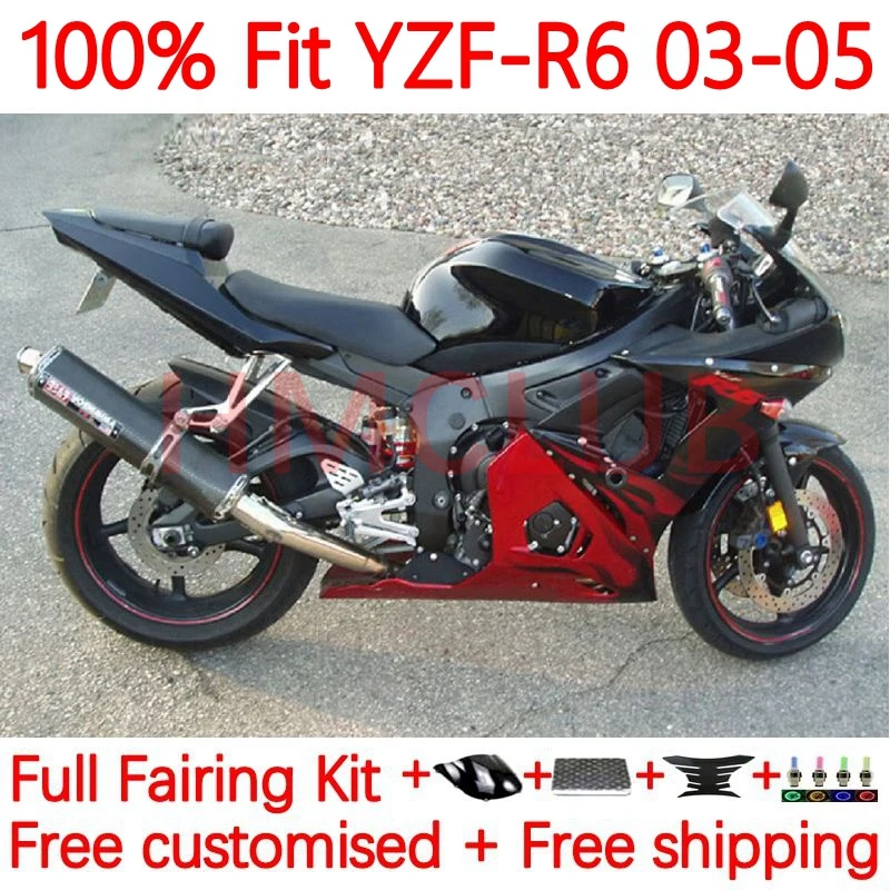 

Injection Body For YAMAHA YZF-R6 YZF600 YZF R6 600 R 6 CC YZFR6 2003 2004 2005 YZF-600 03 04 05 OEM Fairing 9No.83 Red flames