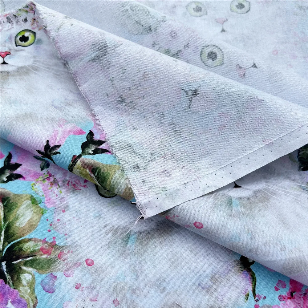 Винтажная Лоскутная Ткань с принтом розового цветка белого кота швейные ткани