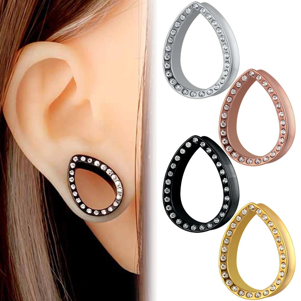 

Cavort 2PCS Teardrop Crystals Reversible Stainless Steel Ear Plugs Gauges Piercing Tunnels Women Wedding Body Jewelry Gift