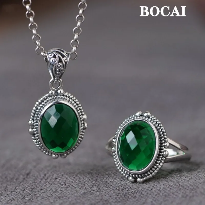 

Ювелирные изделия BOCAI S925 из чистого серебра, модная литературная мода, циркониевое открытое женское кольцо, ожерелье, комплект с кулоном
