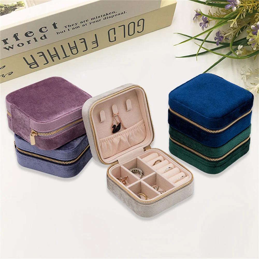 Portable Jewelry Storage Box Suede Velvet Jewelry Organizer Box for Women Earring Necklace Ring Holder Case Detachable Wholesale