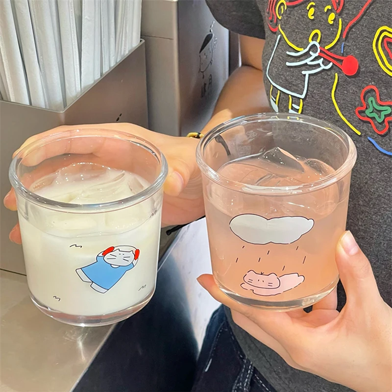 Kawaii стеклянные чашки стакан холодный кофе чашка эстетика Милая кошка корейские