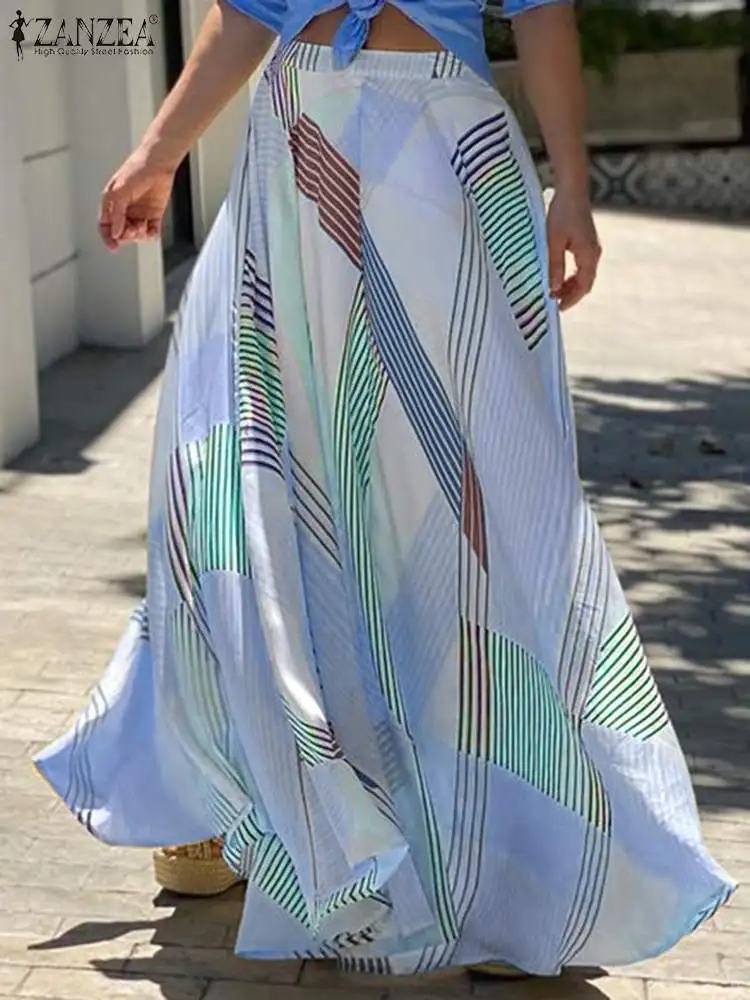 

Women Sundress Casual Printed Maxi Long Vestidos ZANZEA Fashion Bohemian Skirts Holiday A Line Zip Up Robes Longue Oversized 7