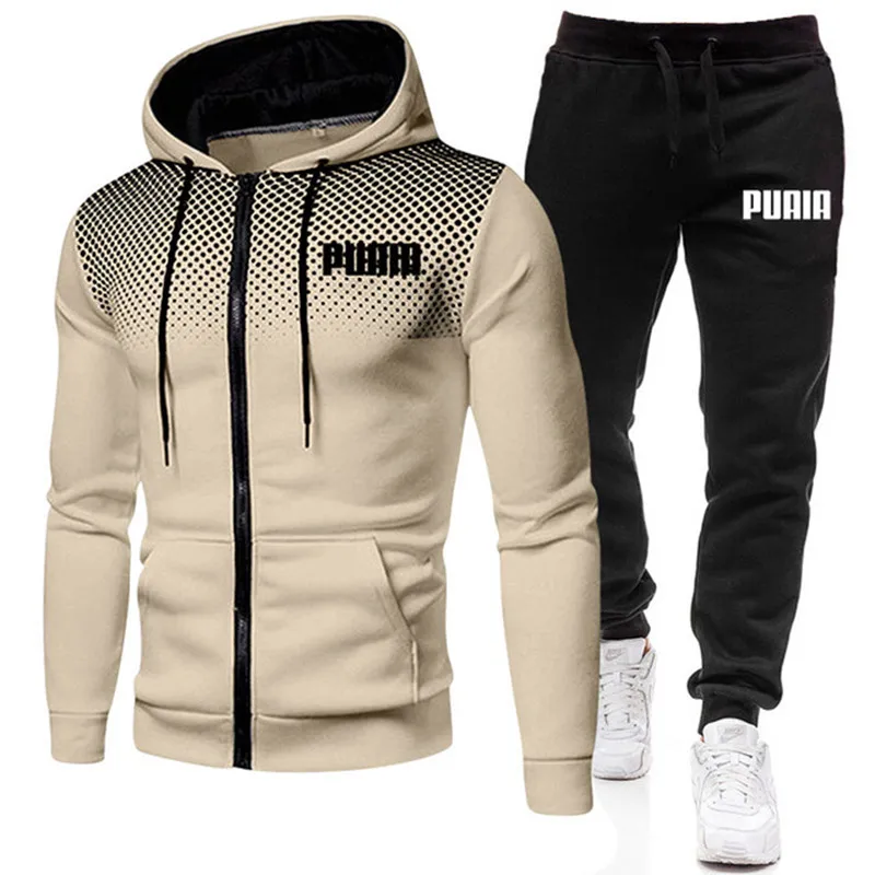 2023 New Spring Men's Printed Hoodie Set Fleece Zipper Sweater Casual Sports Sweater Men's Exercise