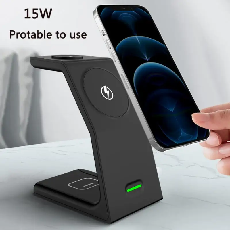 

Charging Station Dock 3-in-1 Multifunctional Phone Holder Qi Standard Magnetic For Watch Wireless Charger Black