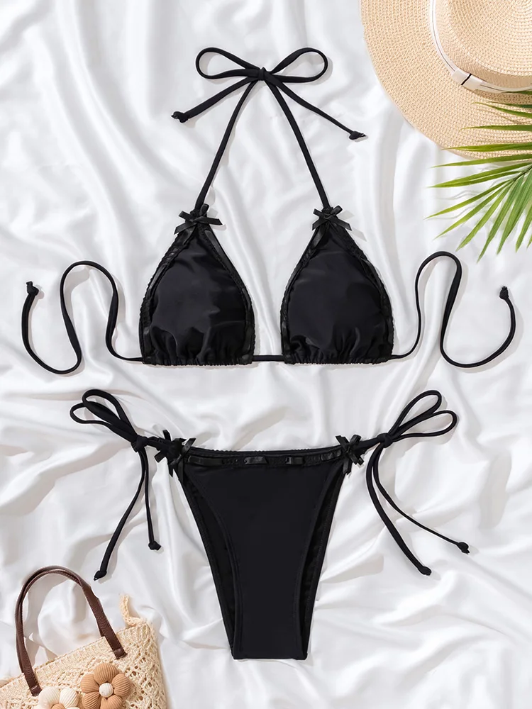 Miyouj треугольный комплект бикини однотонный бандажный купальник женский с низкой