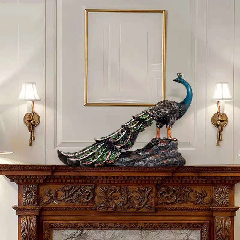 

Home Decor Peacock Statue Luxury Living Room Decoration Imitation Animal Sculpture Nordic Art Desktop Ornaments Accessories Gift