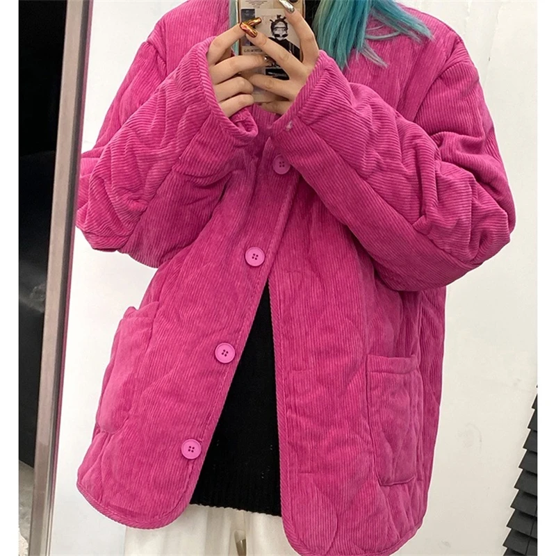 Vintage Women Oversized Cotton Coat Basic Brown Beige Pocket Parkas 2022 Winter Fashion Casual Outerwear Warm Coats Streetwear