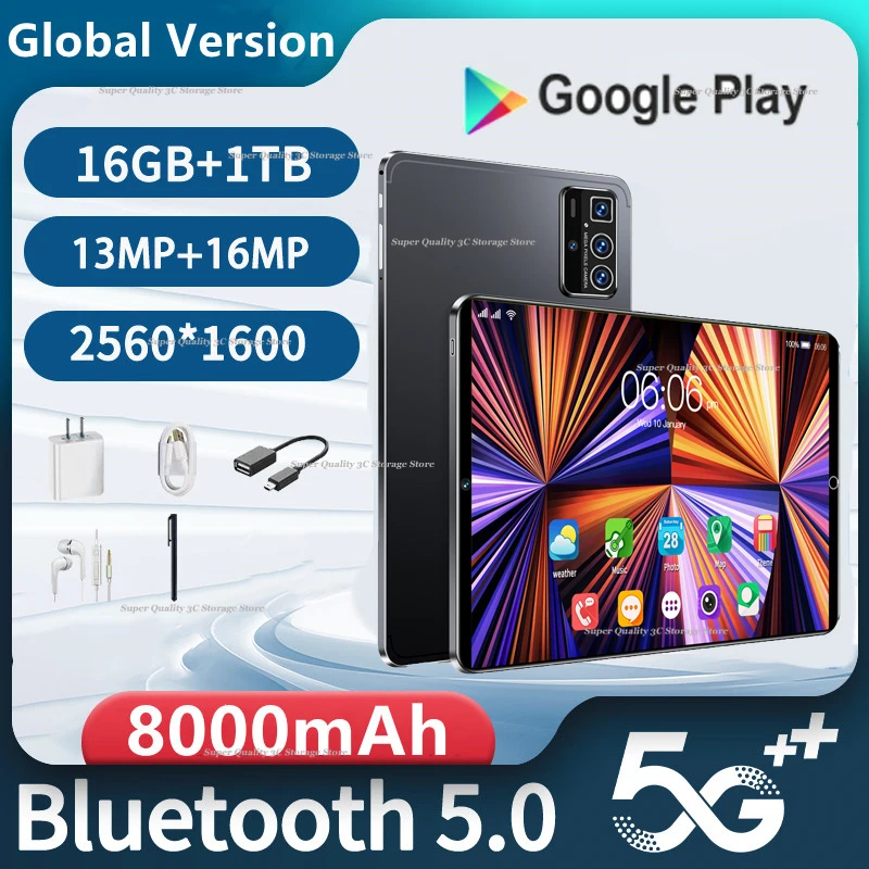 

2023 Global Version New 11 Inch Tablets Android 12 Deca Core 16GB RAM 1T ROM Dual 5G Phone Call Bluetooth WiFi Google Tablet PC