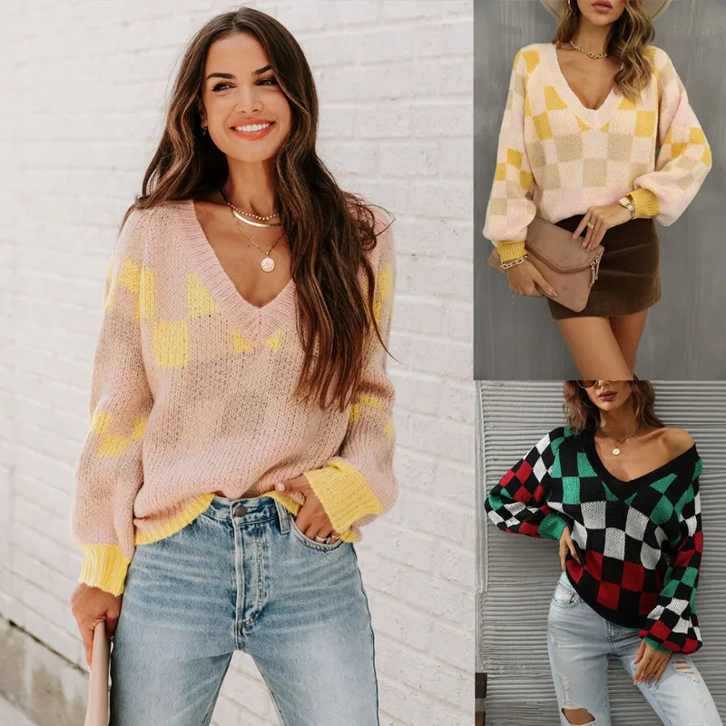 

Magic Plaid Women's Sweater Pull Hiver Femme Beautiful Frau Pullover Winter Clothes Knitted Tops Women Sweaters 2023 Kint Top