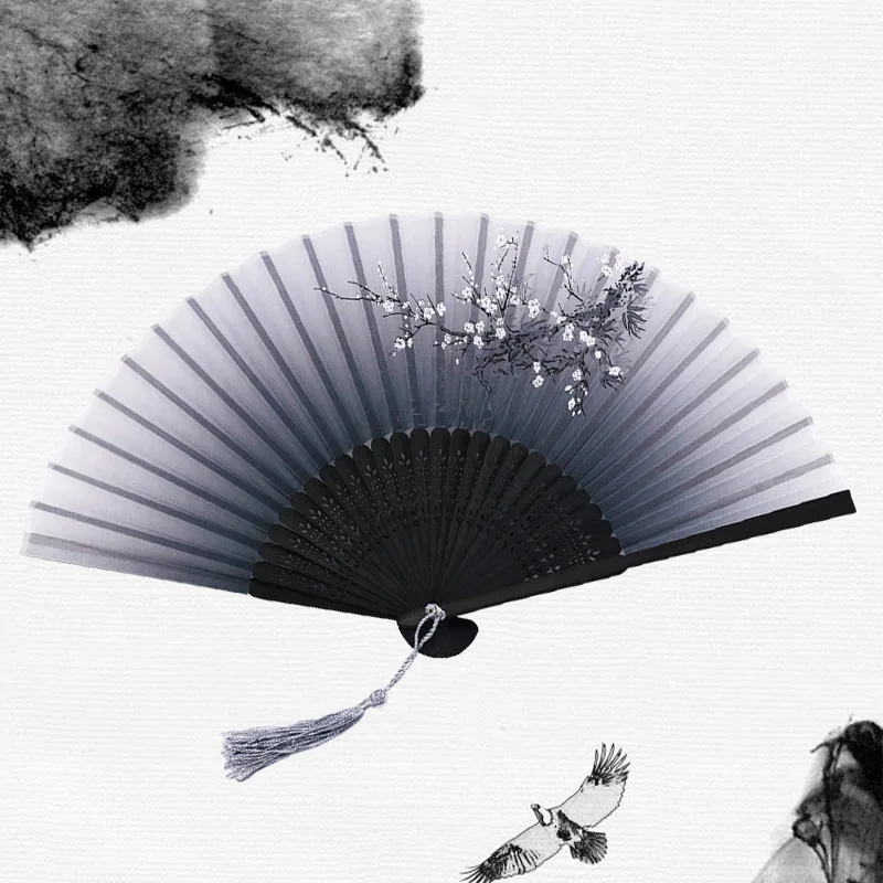 

Vintage Silk Folding Fan Retro Chinese Japanese Bamboo Hand Folding Fan Dance Hand Fan Home Decoration Ornaments Craft Gift Fan