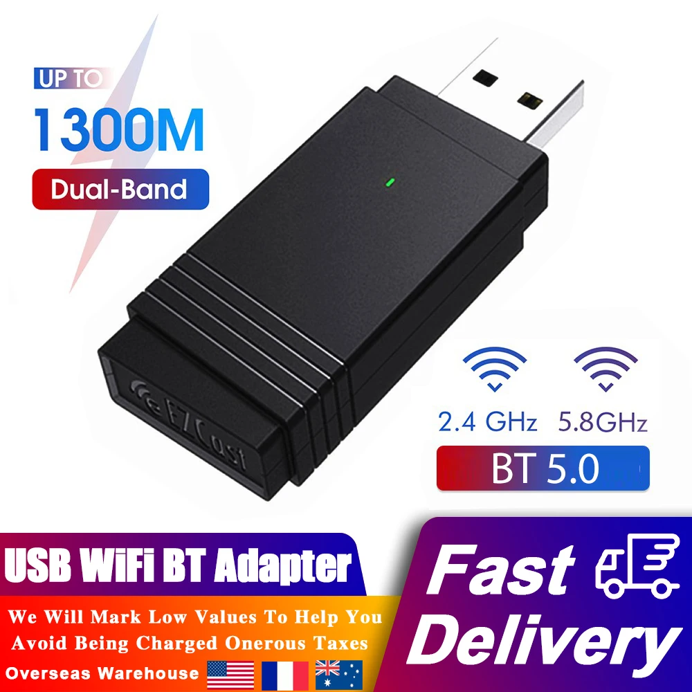 

USB беспроводная сетевая карта, 1300 м, Мини Портативная USB 3,0 2,4G + 5,8G, Двухдиапазонная, MIMO, Wi-Fi, Bluetooth, совместимая карта 5,0 для ПК и ноутбука