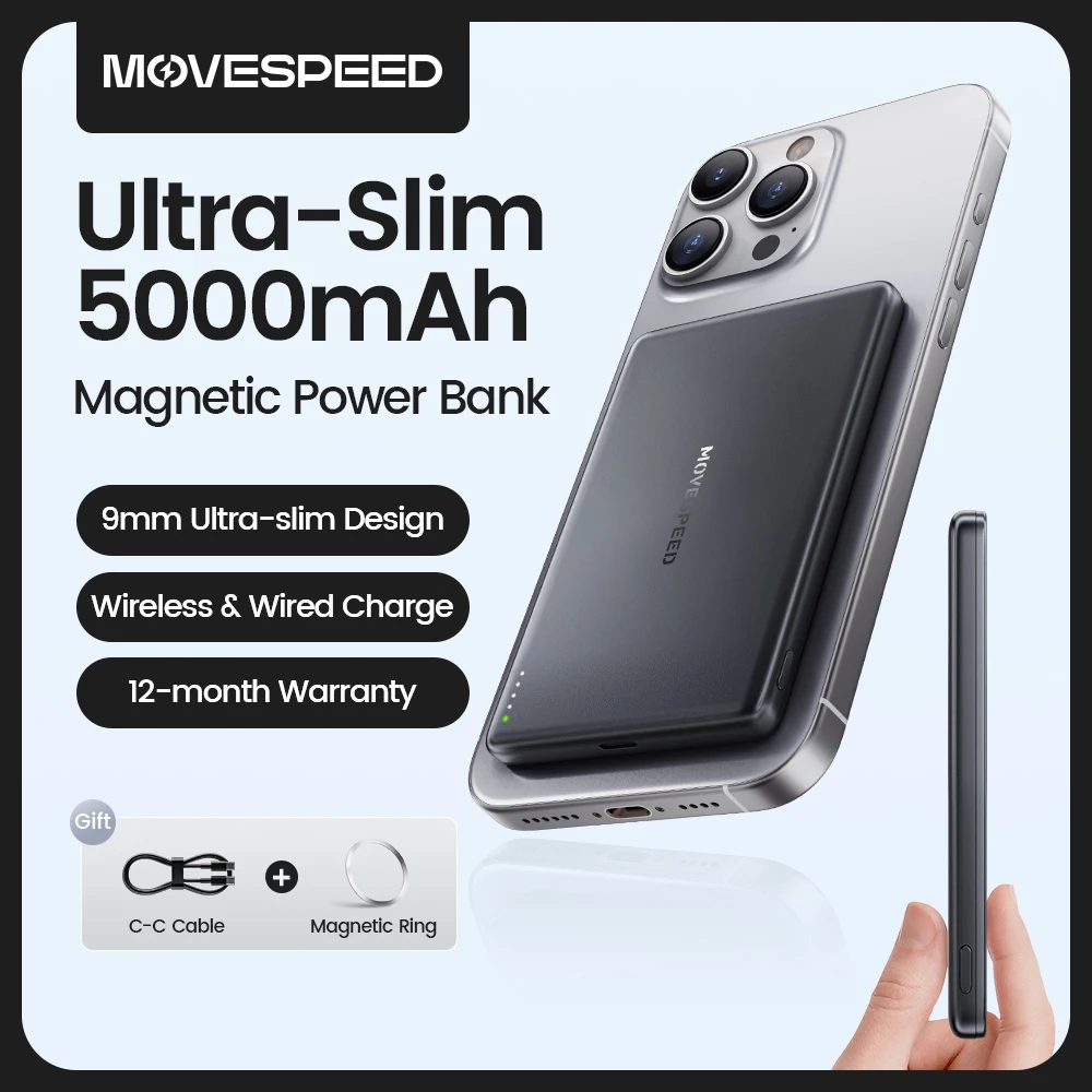 MOVESPEED 5000 мАч Магнитный внешний аккумулятор Тонкий беспроводной Powerbank Портативный