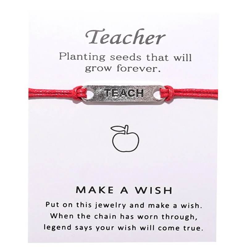 

Bracelets Gift for Teacher Alloy Letter Teach Pendant Wax Strap Wrist Jewelry Bracelets Adjustable Length NOV99