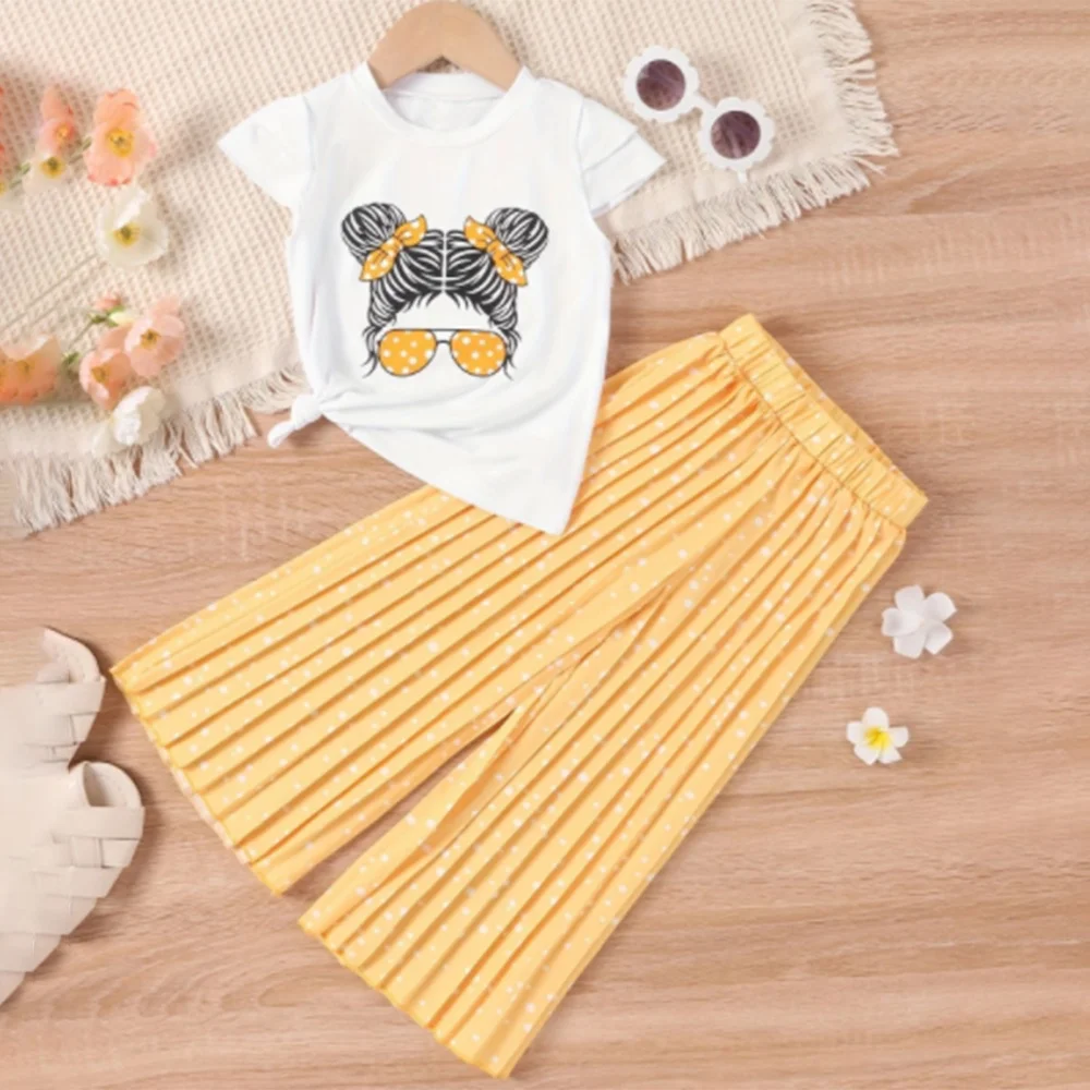Комплект летней повседневной одежды для девочек 2-7 лет с коротким рукавом и