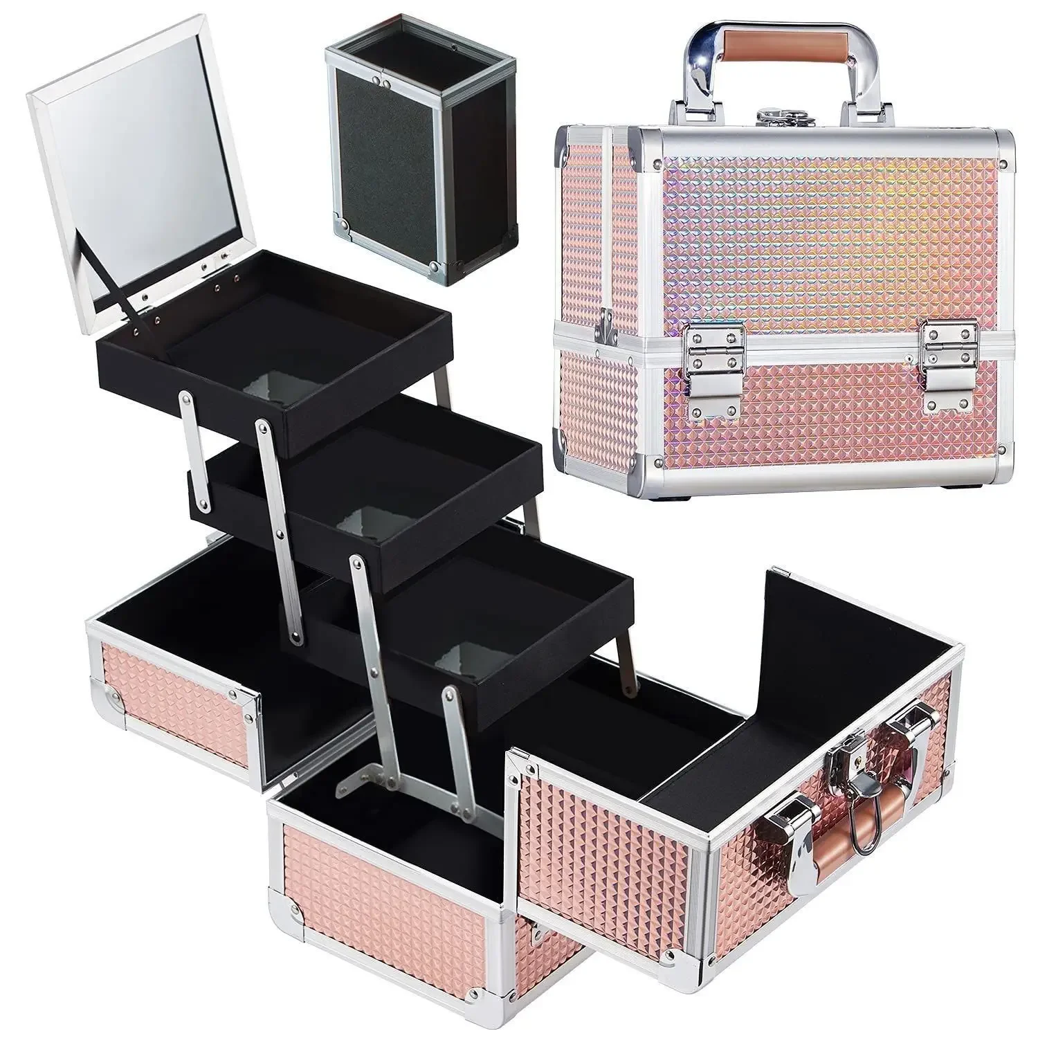 2024 Professional Makeup Box Aluminum Alloy Make Up Organizer Women Cosmetic Case with Mirror Travel Large Capacity Suitcase Bag
