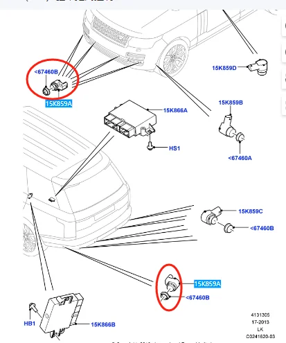 LR 038533 011602 - ДАТЧИК ПАРКУРОВКИ VLB ПЕРЕДНИЙ ЗАДНИЙ Для LAND ROVER DISCOVERY 4 FREELANDER 2
