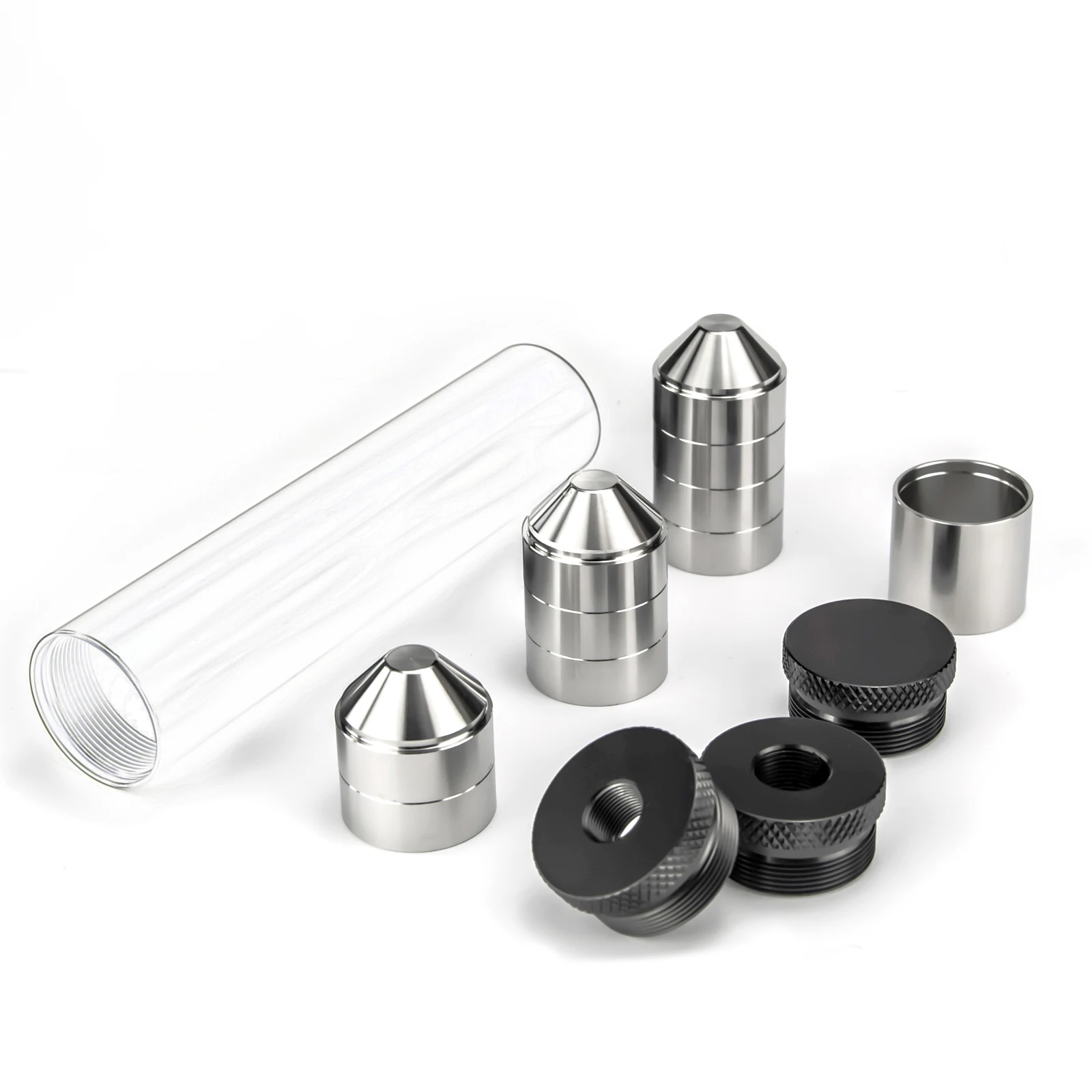

7''L 1.45"OD Aluminum 1/2x28+5/8x24 End Caps Solvent Cleaning Tube Filter 1.1875x24 Thread 9pcs Stainless Steel CNC Cups 9mm .22