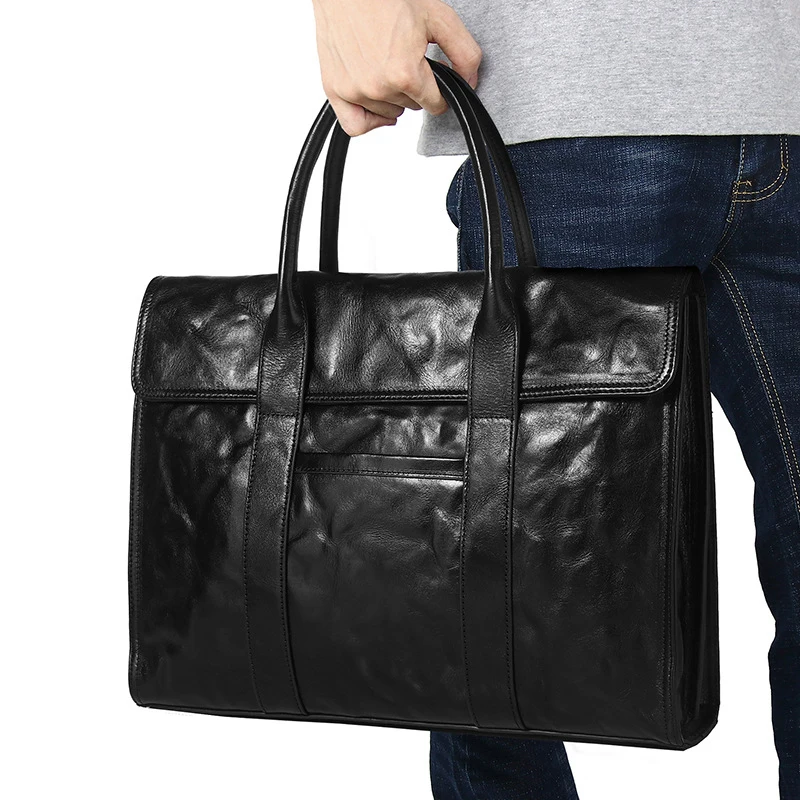 AETOO  Real leather men's bag Plant tanned cowhide briefcase hand scratch print computer bag cowhide handbag fashion men's bag