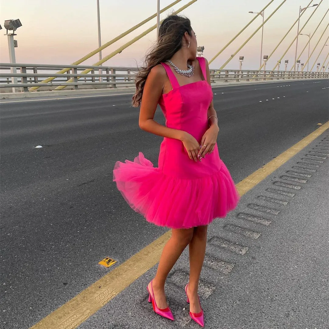 

Винтажное короткое вечернее платье из тюля с квадратным вырезом, атласное платье-футляр до колен, женское платье для выпускного вечера