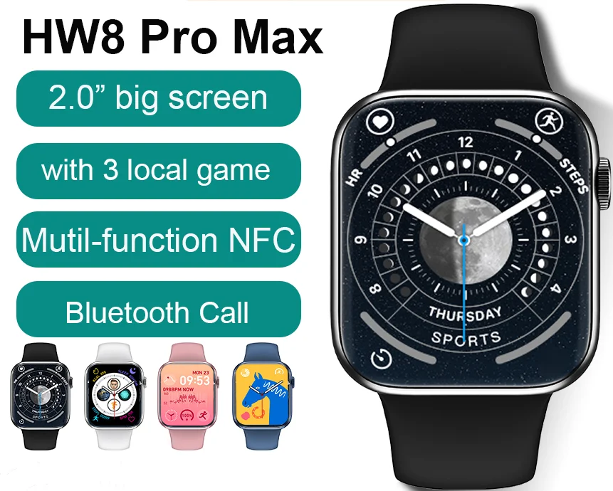 

2022 New 2.0" full screen HW8 Pro Max Smartwatch Men NFC + New added game blood sugar Women Smart Watch PK Dt100 W57 W27 S8 HW8