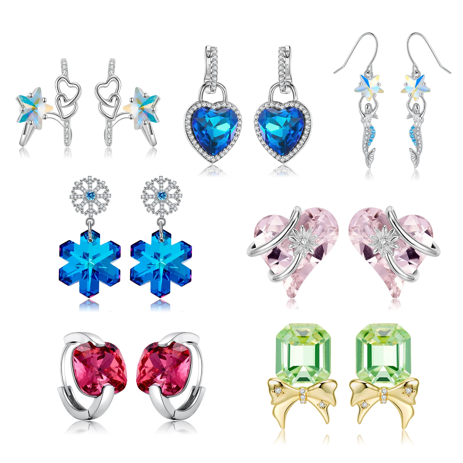 

OGULEE 925 Sterling Silver Water Drop Zircon Ear Buckles for Women Luxury Star Snowflake Shaped Earrings Earings for Women