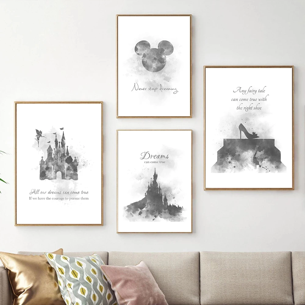 

Disney Dreams Quote Watercolor Poster and Prints Canvas Paintings Mural Wall Art Picture Living Room Kids Bedroom Home Decor
