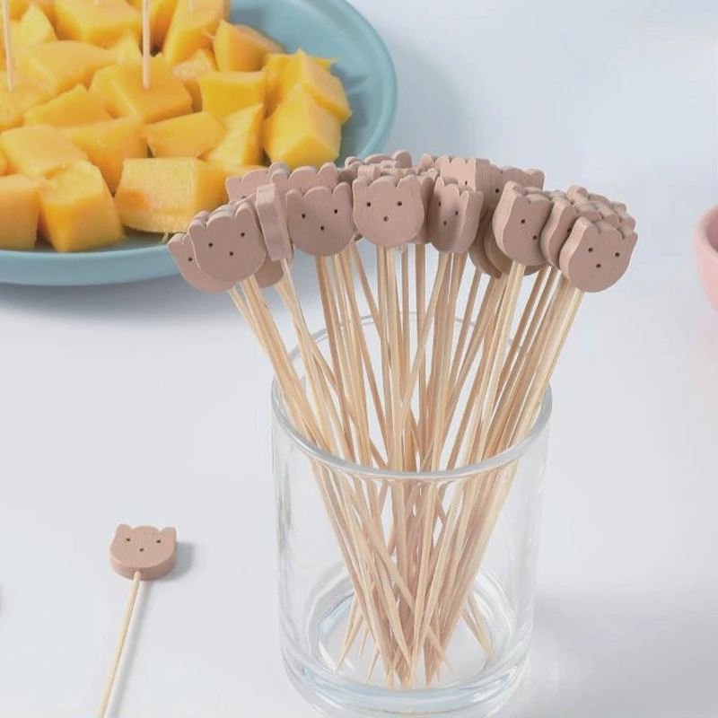 

100PCS/Pack Cute Bear Fruit Fork Ins Hamburger Sandwich Fixed Stick Creative Snack Cake Pick Toothpick Bento Party Decoration