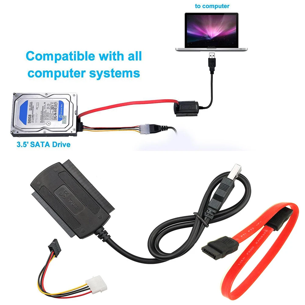 Адаптер-конвертер USB 2 0 в SATA PATA IDE для SSD 5 дюйма с внешним адаптером питания
