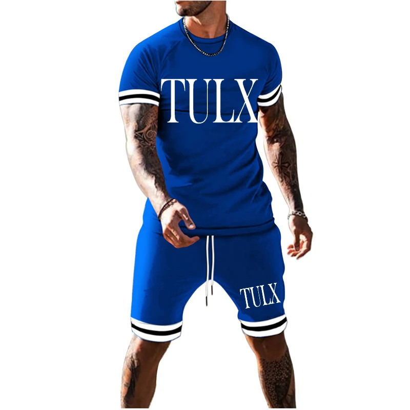 

Новинка лета 2022, футболка большого размера, брендовый мужской Пляжный комплект с шортами, уличная спортивная одежда, мужской костюм, мужска...