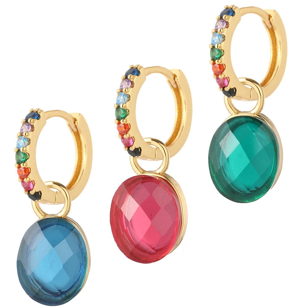 

Bohemia Colorful Zircon Hoop Earrings for Women Jewelry Red Green Color Copper Fashion Piercing Earring Party Gift