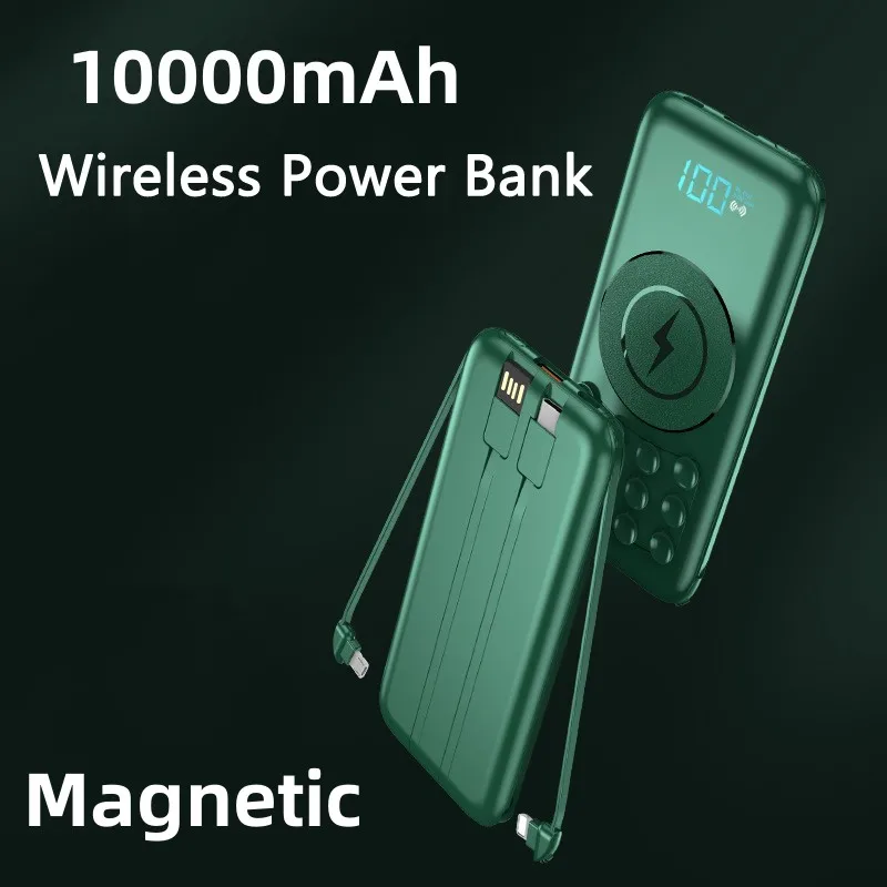 

10000mAh Power Bank Magnetic Qi Wireless Charger for iPhone Samsung Xiaomi Powerbank Portable Charger Poverbank Built in Cable