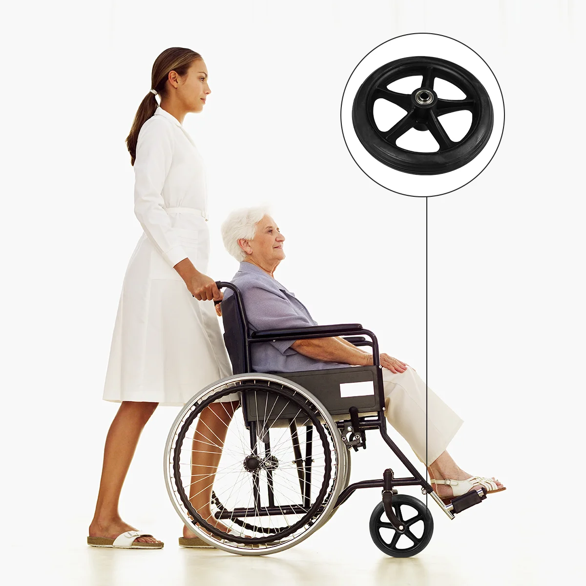 

2pcs Front Wheel Wheelchair Accessories 7-Inch Solid Tire Small Wheel (Black)