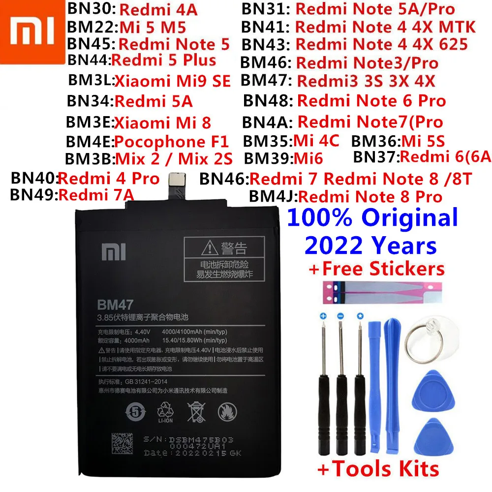 

Оригинальный аккумулятор для Xiaomi Mi Redmi Note Mix Max 2 3 3S 3X 4 4X 4A 4C 5 5A 5S M5 6 6A Mi6X 7 7A 8 9 MI9 Pro Plus Lite, батареи