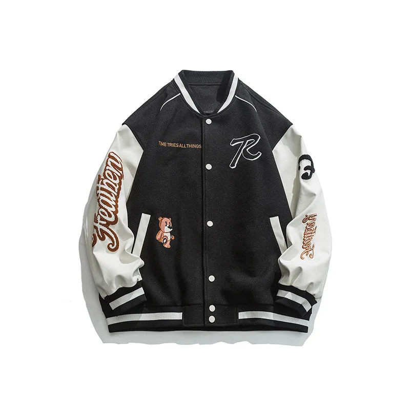 

Extfine Autumn Woolen Men Bomber Coats Streetwear Letter Printed Man Casual Loose Jackets 2023 Korean Man Women Outwears Tops