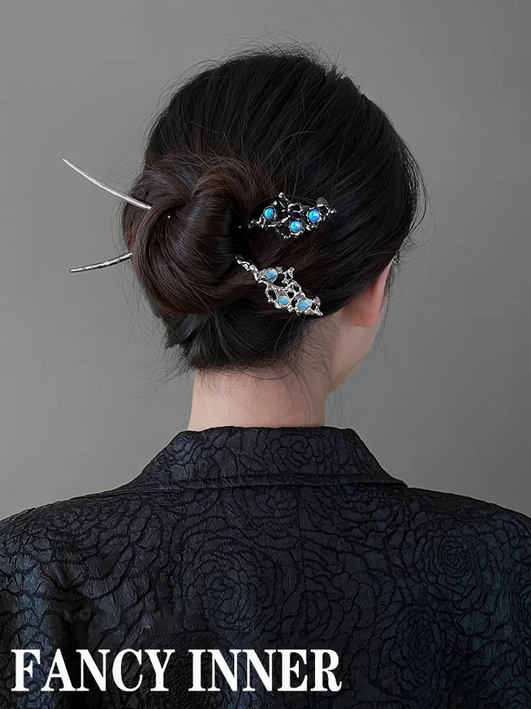 

2022 New Hairpin Hair Sticks Irregular Metal Opal Moonstone Punk Vintage Hairstyle Headwear Hair Accessories for Women Jewelry