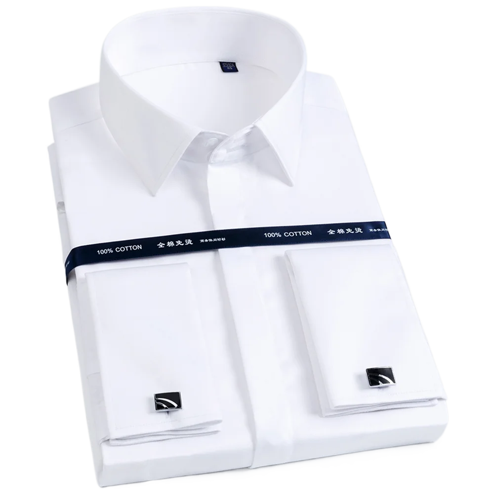 

Luxury Mercerized Cotton French Cuff Button Dress Shirts Long Sleeve Mens Tuxedo Wedding Shirt High Quality Shirt with Cufflinks