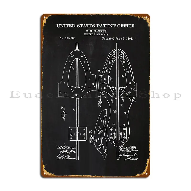 

44 патент на хоккейные скейты, металлический плакат 18 дюймов, дизайн для гостиной, настенное украшение для паба, настенная пещера, оловянный плакат