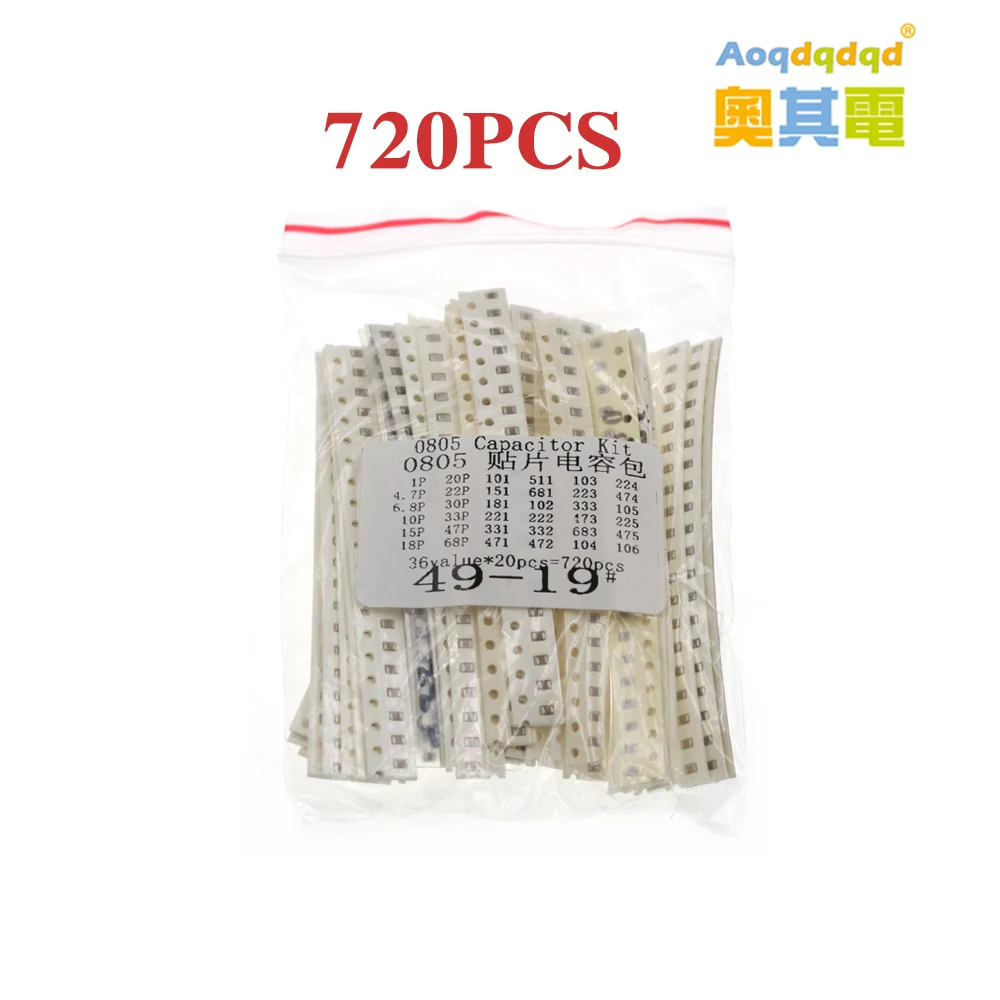 

720PCS 1206 0805 0603 SMD Capacitor Assorted Kit Sample Package Commonly Used Surface Mount MLCC 1pF 50V NPO