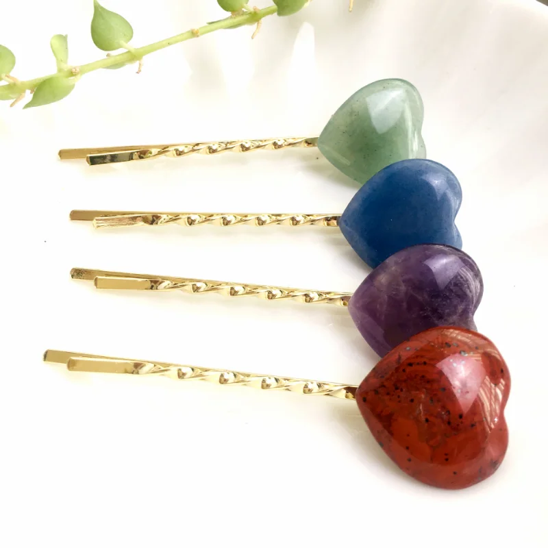 Ful Natural Crystal Stone Heart-shaped Hairpin Girls Sweet Bangs Side Duckbill Clip Girls Korean Hairpin Hair Accessories
