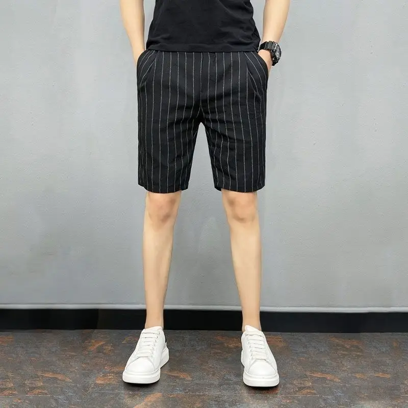 

Netizen Men's Slim Fit Shorts New Summer Trend Stripe Casual Middle Pants Thin And Breathable