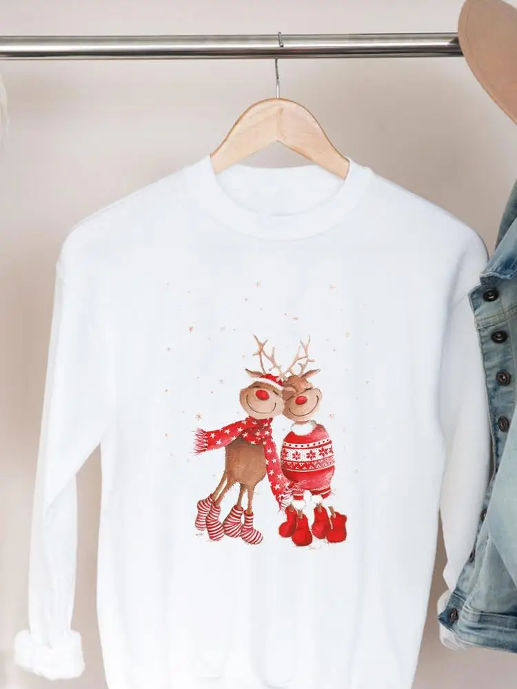 

Deer Love Sweet Trend 90s Happy New Year Fashion Print Merry Christmas Pullovers For Women Female Clothing Graphic Sweatshirts