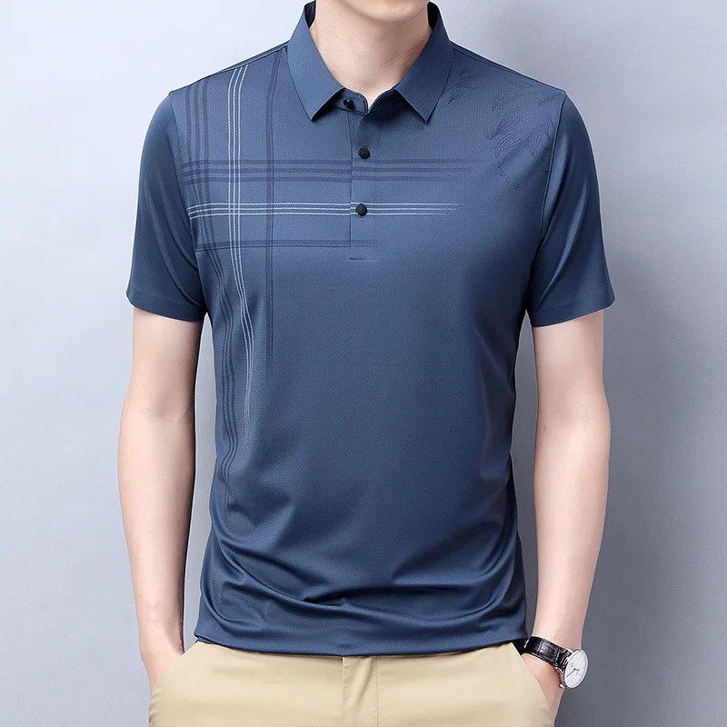 

Мужская футболка с коротким рукавом, летняя рубашка-поло для мужчин среднего возраста, деловая Повседневная Свободная тонкая мужская одежда