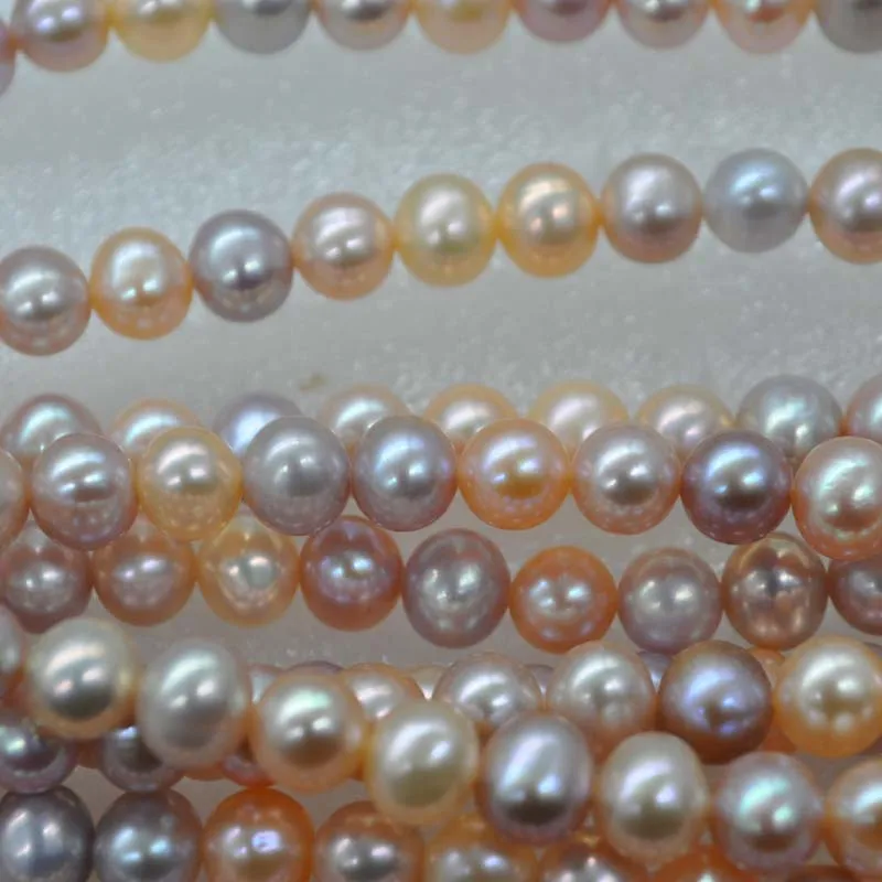 

AA+++ wholesale 5 strands 6-7mm near potato round multicolors freshwtaer pearl