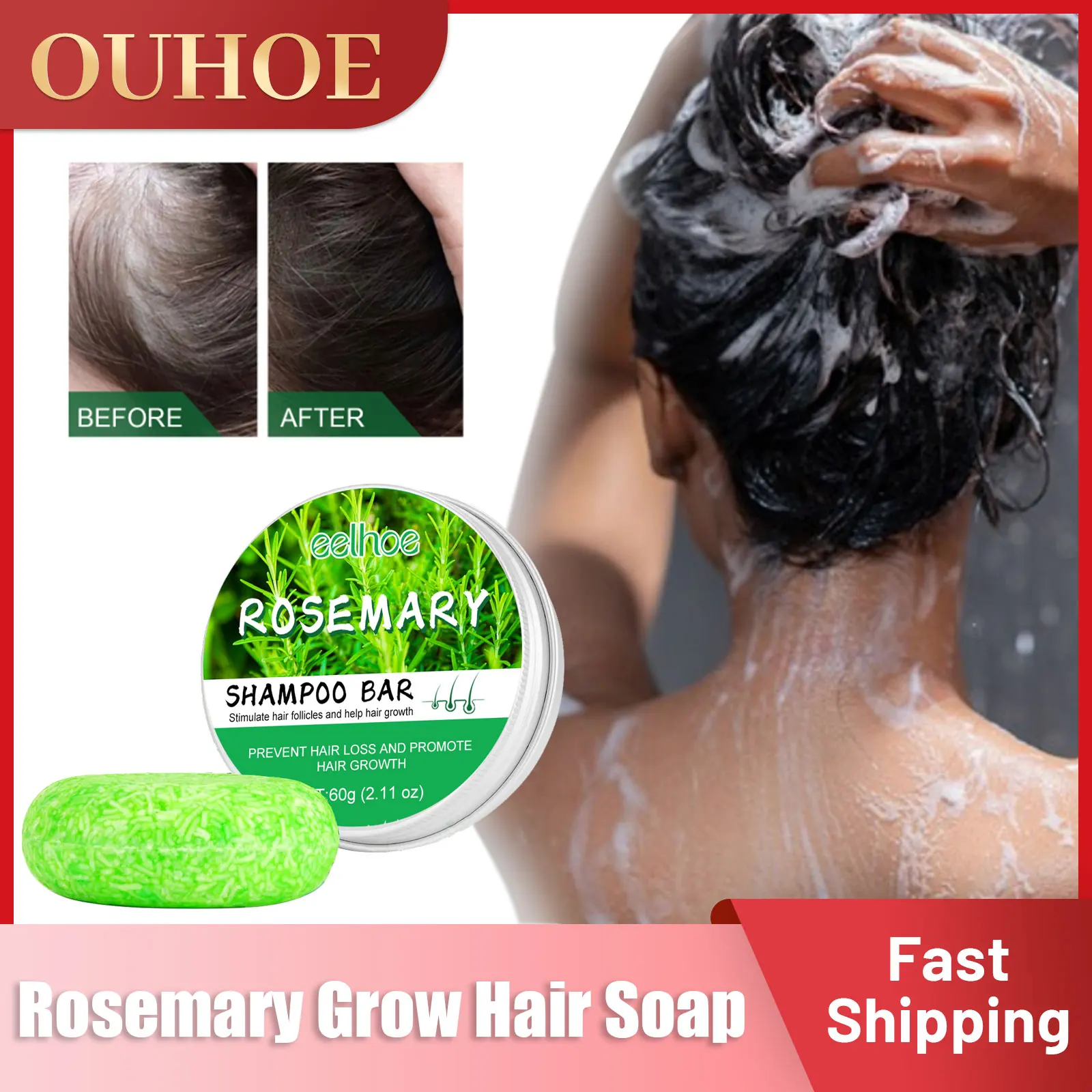 

Hair Regrowth Shampoo Bar Rosemary Prevent Loss Remove Dandruff Improve Itching Nourishing Follicle Treat Hair Thinning Soap